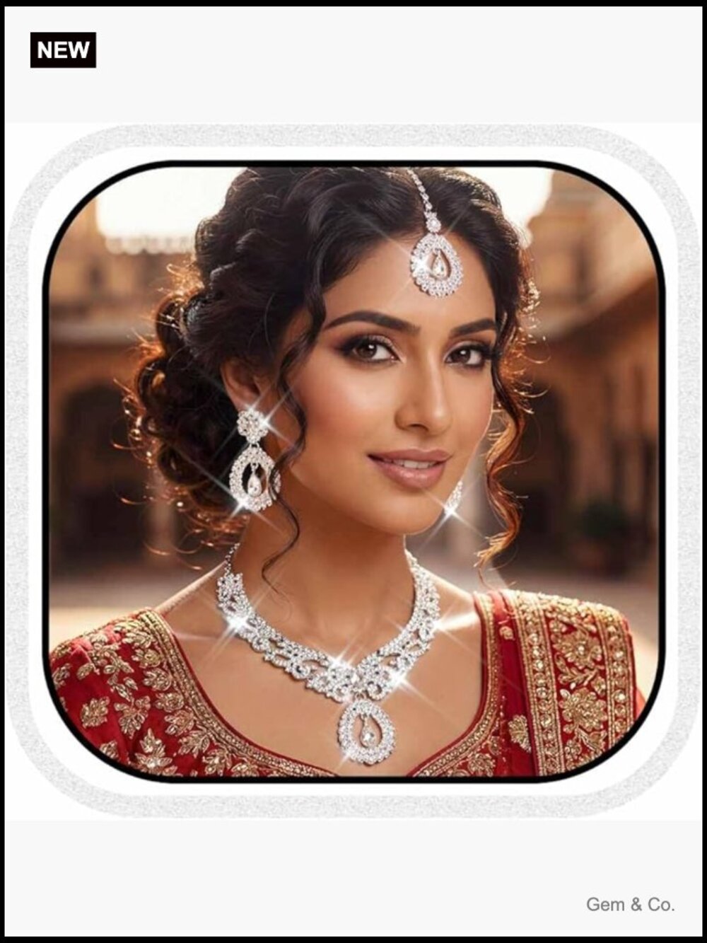 Rhinestone Gold Indian Jewelry Set Necklace Earrings Forehead Chain Wedding